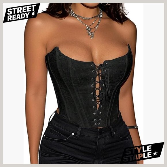 Strapless Backless Corset Top Lace-Up Bustier Crop Tank Size Medium